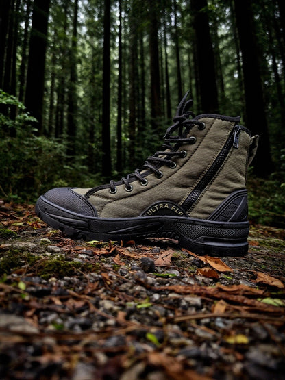 Side view of PROTAC RAPTOR Hunter 2.0 shoes in an outdoor forest setting