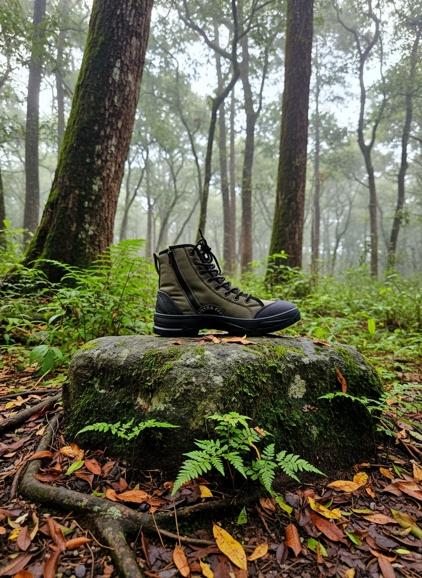 PROTAC RAPTOR Hunter 2.0 hiking boot displayed on a rock in a forest setting